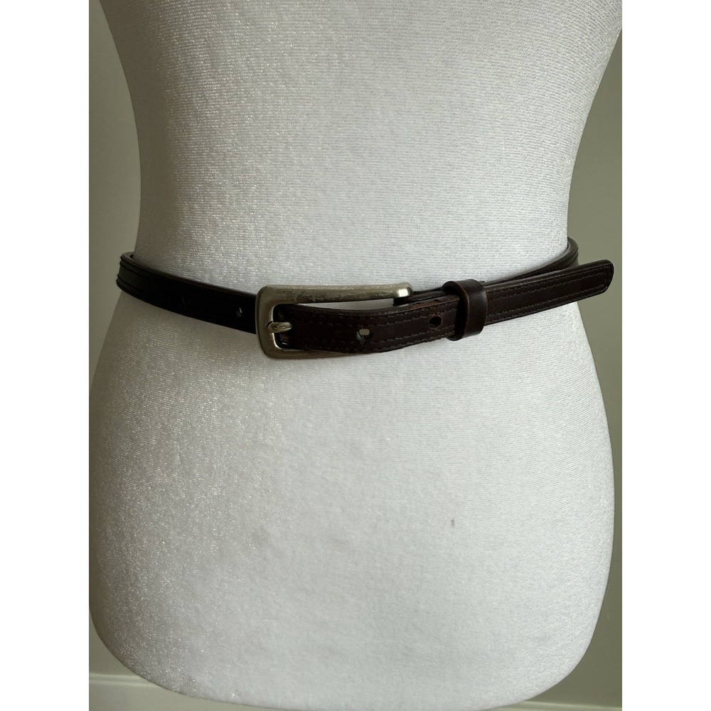 Kenneth Cole Brown Italian Leather Skinny Belt Solid Nickel Buckle Small U5707